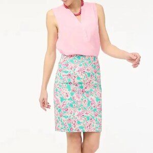 J Crew Factory Floral Printed Pencil Skirt Pink Sea Foam Summer NWT 6